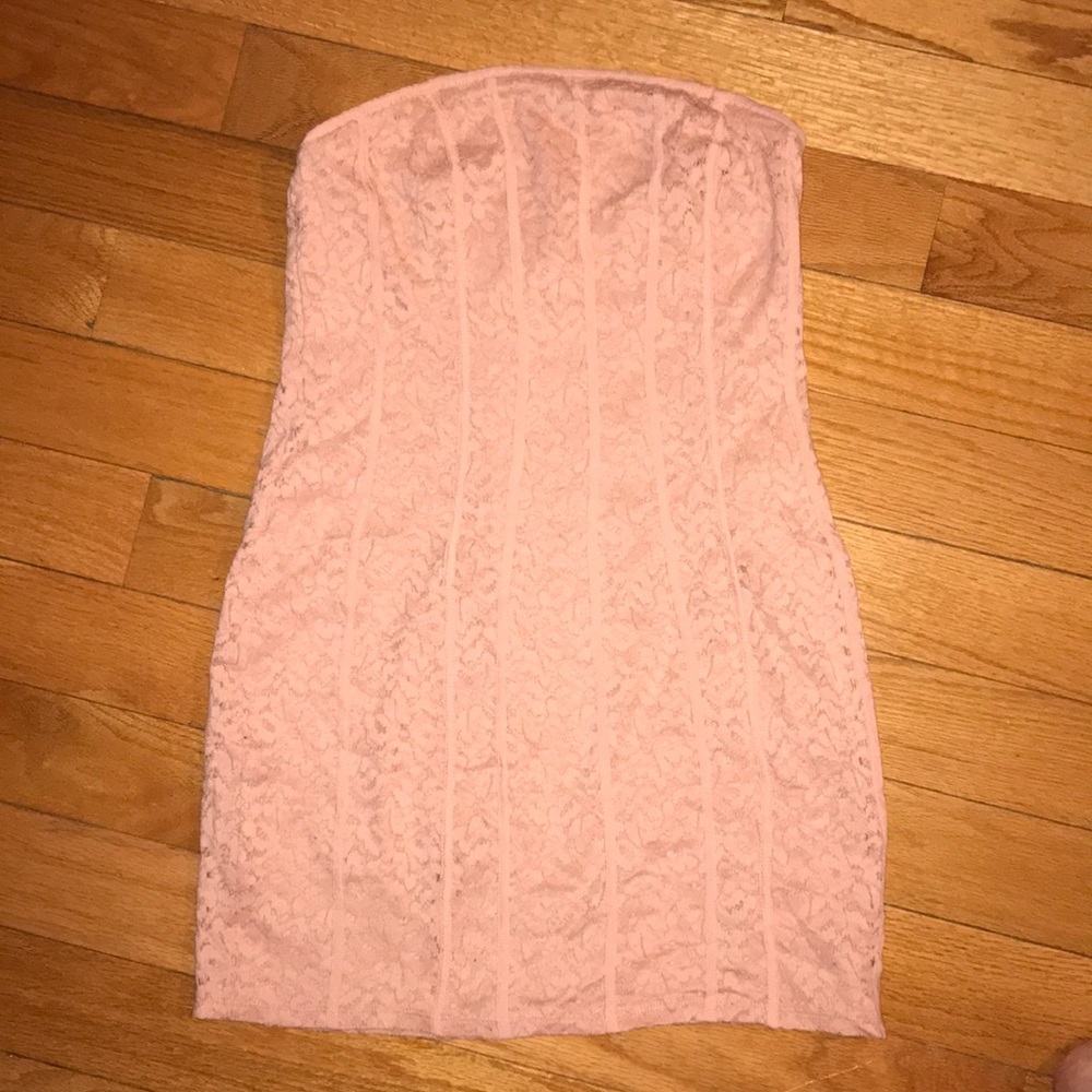 Pink Strapless Lace Dress